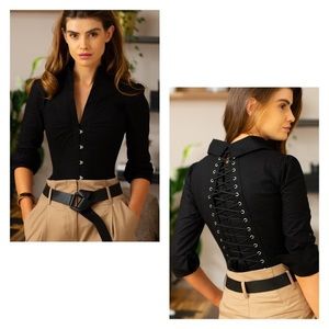 CORSET STORY Black Corset Top Size 25-26 (4” cinch) NEVER BEEN WORN